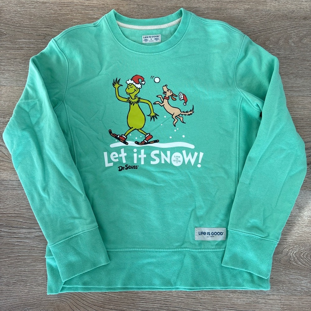 Life Is Good Dr Seuss Grinch Let It Snow Christmas Sweatshirt Womens S‎